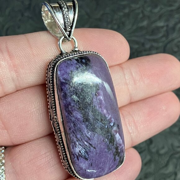 Aegirine Included Charoite Pendant Stone Crystal Jewelry - Picture 5 of 8